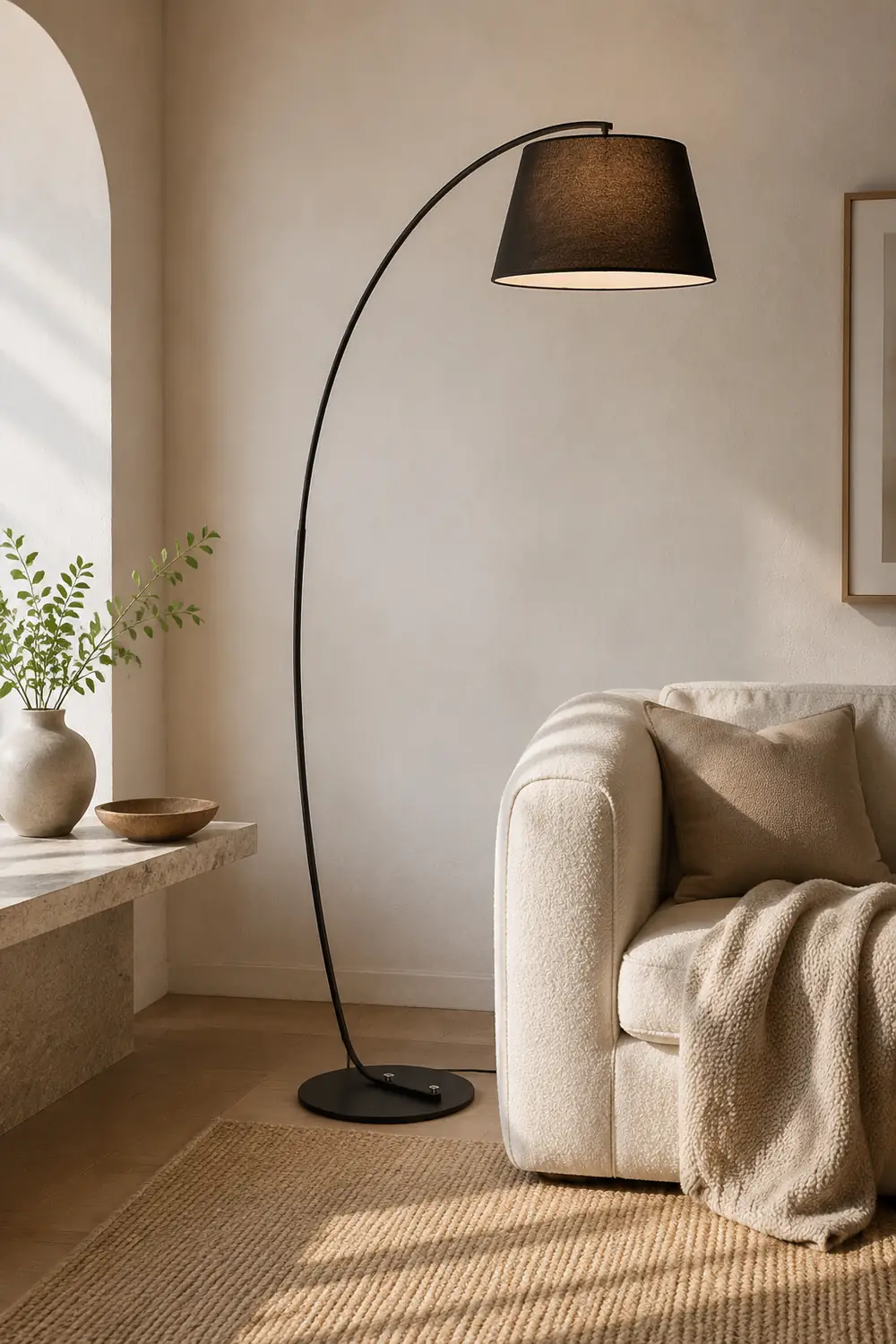 Salgado Modern Arc Fabric/Metal Floor Lamp, Bedroom/Living Room - Lumpaz