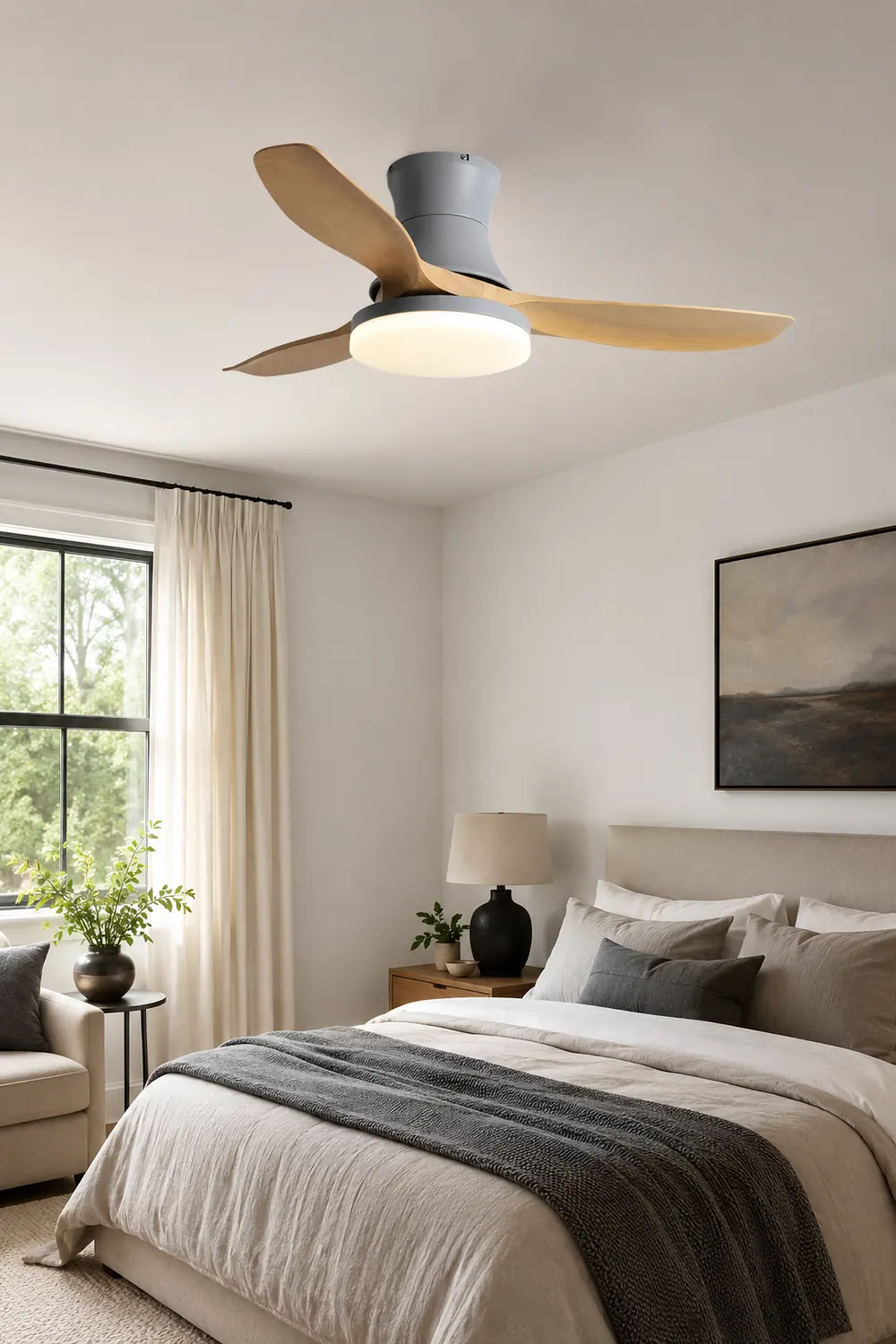 Haydn 3-Blade DC Ceiling Fan with Light, Black & Gray, Summer, 52'' - Lumpaz