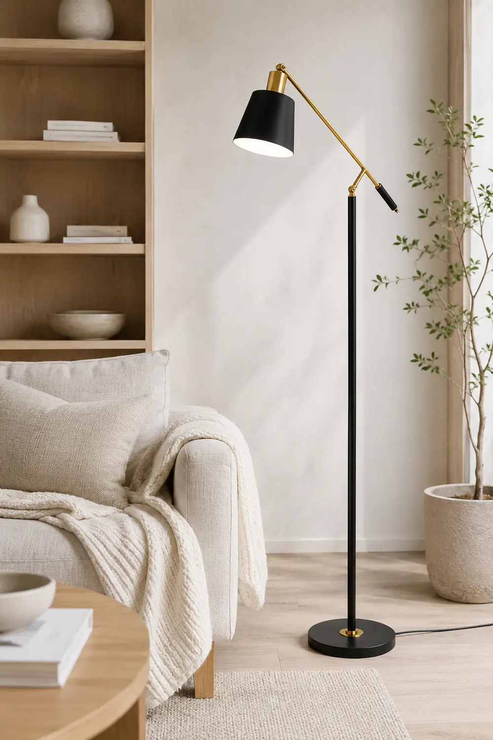 Salgado Modern Balance Arm Black Floor Lamp, Black - Lumpaz