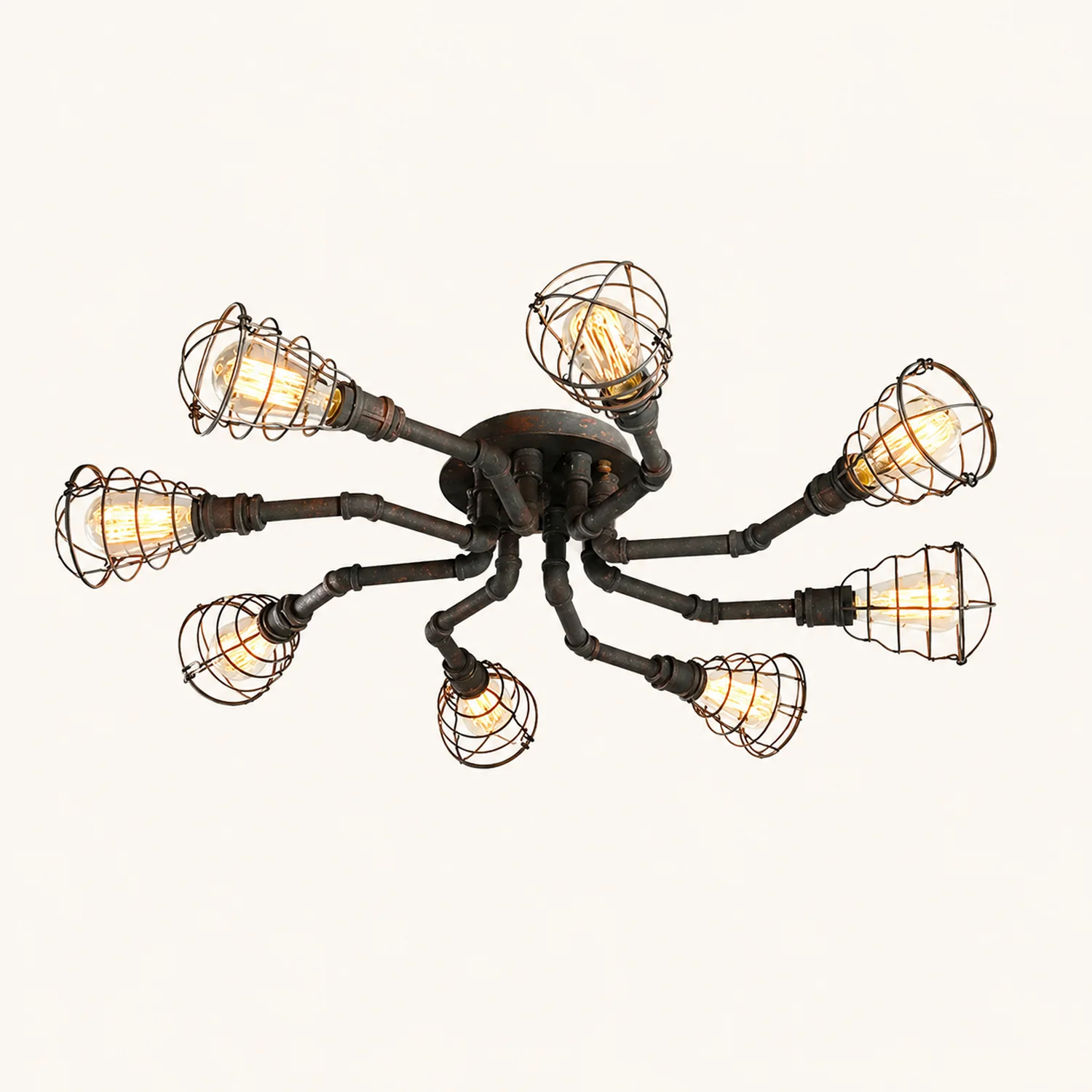 Alessio Industrial Flush Mount Ceiling Light, Black/Brass - Lumpaz