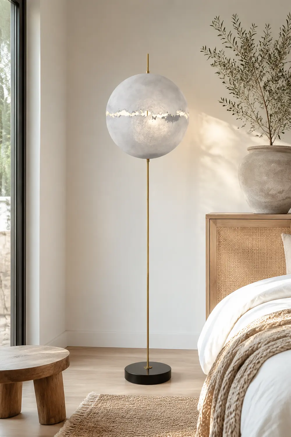 Elif Modern Moon Globe Metal Resinn Floor Lamp, Gold/Silver - Lumpaz