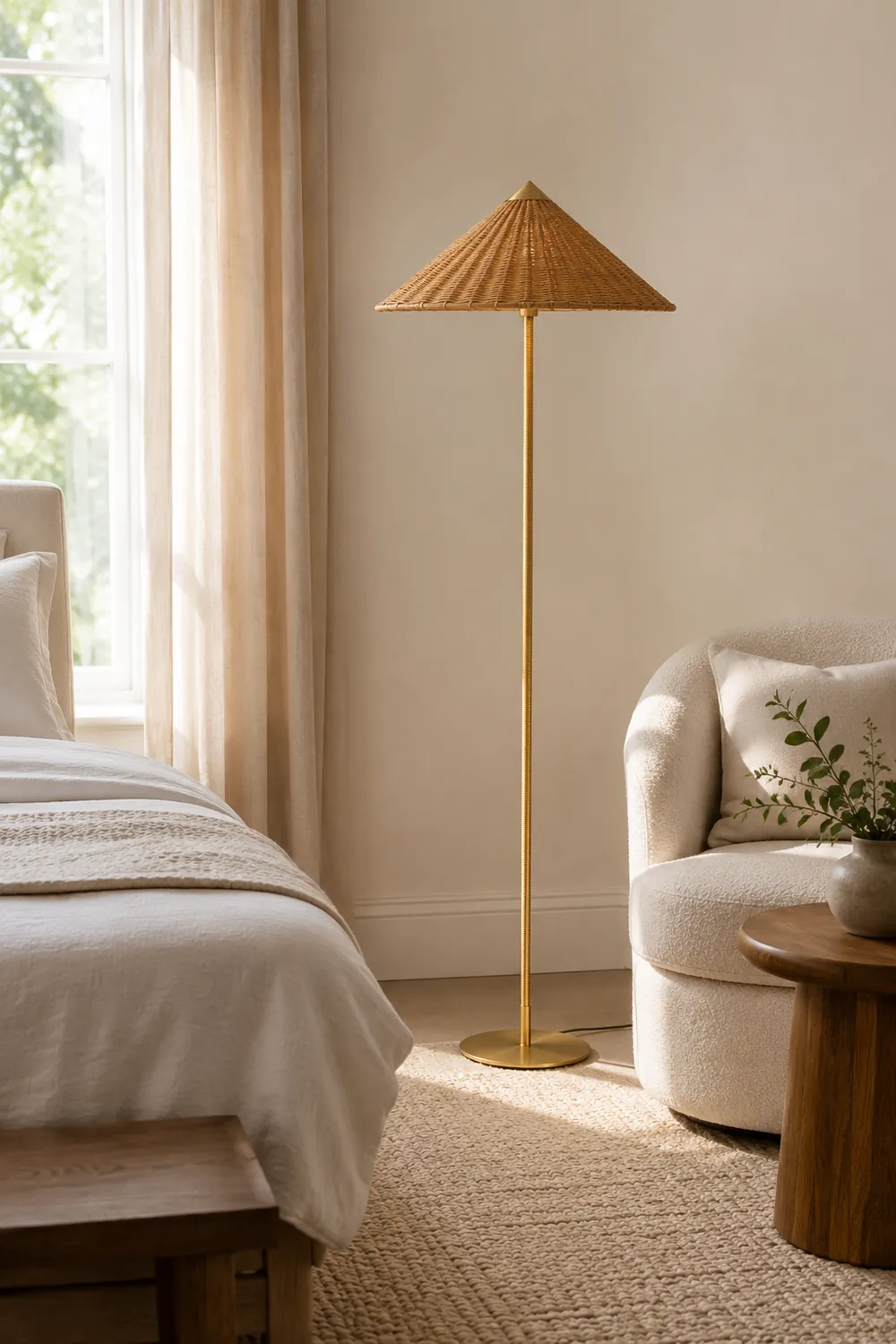 Muto Modern Metal Fabric Rattan Floor Lamp - Lumpaz