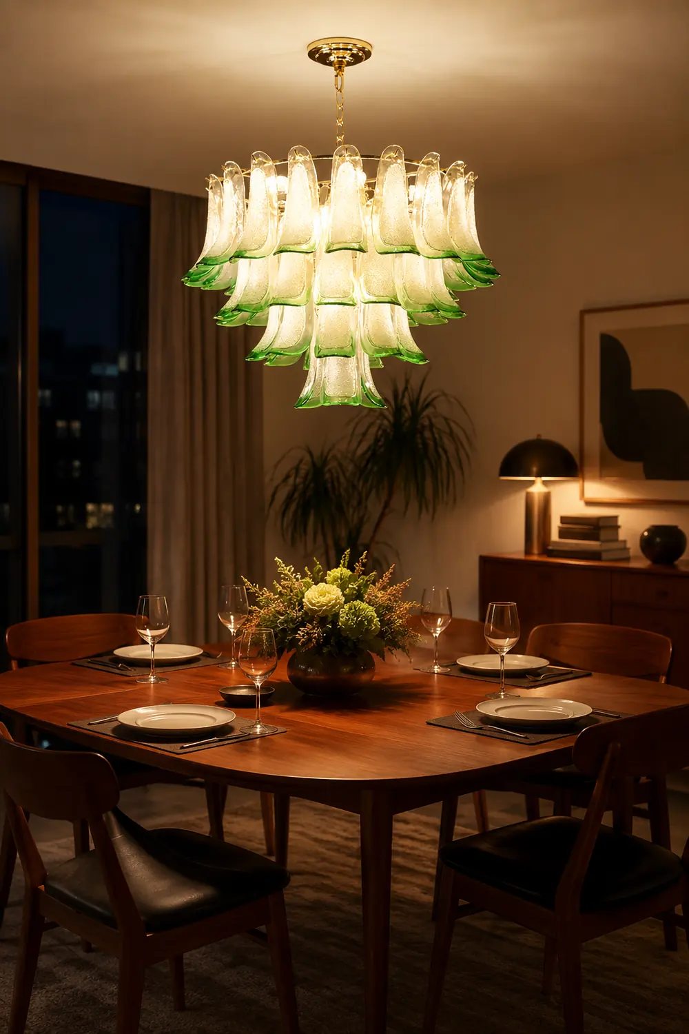 Marilyn Modern 3-Tier Stained Glass Chandelier, Green - Lumpaz