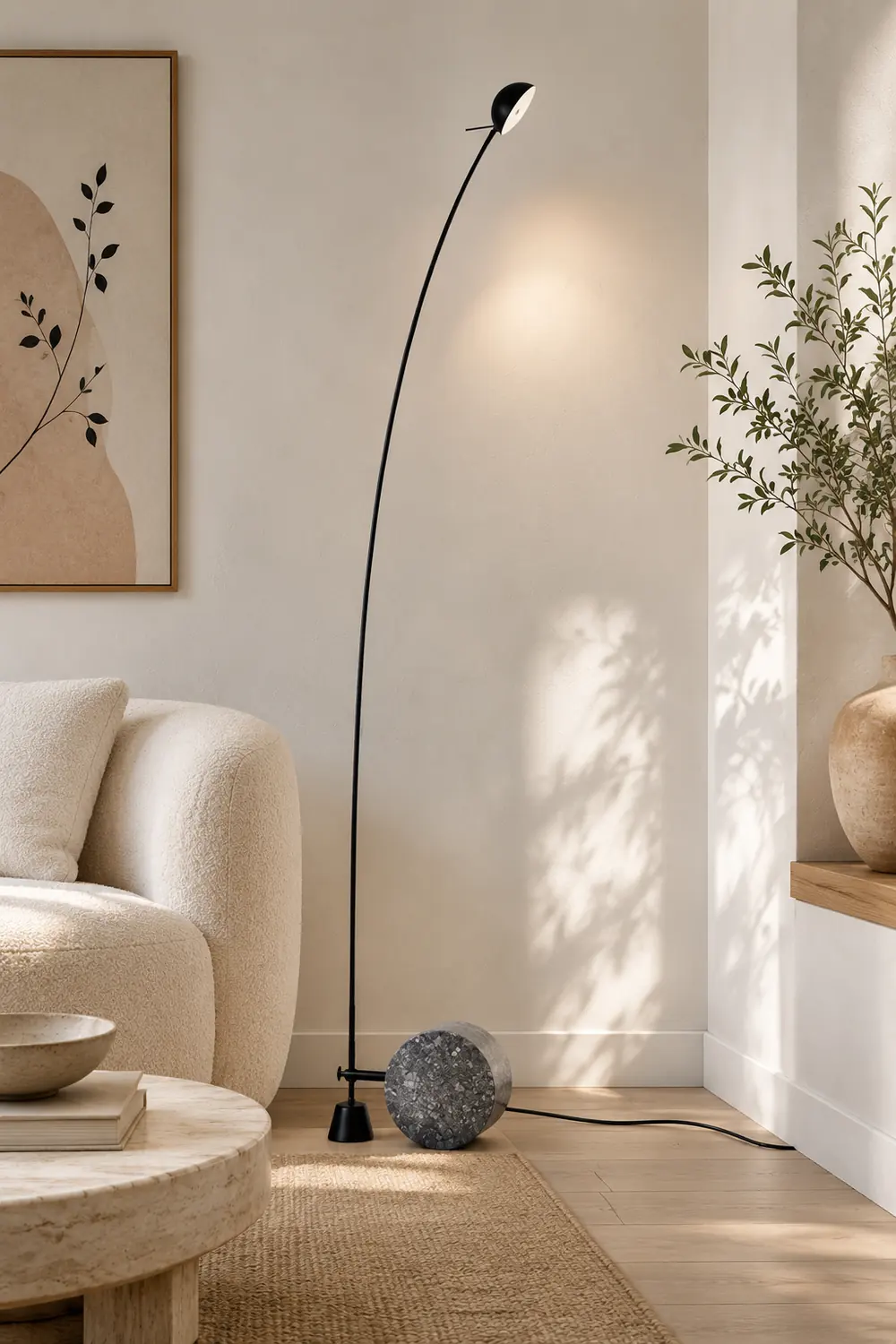 Salgado Nordic Gray Arc LED Floor Lamp, Marble & Metal - Lumpaz