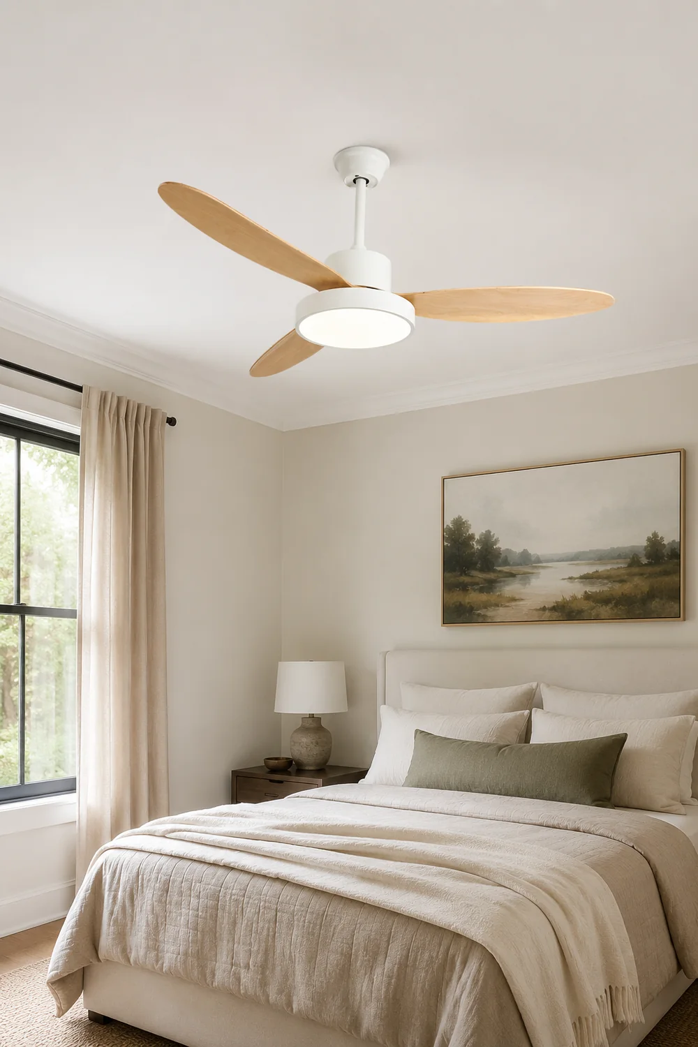 Haydn 3-Blade White & Black DC Ceiling Fan Light, Summer, 39.4''/47.2''/51.2'' - Lumpaz