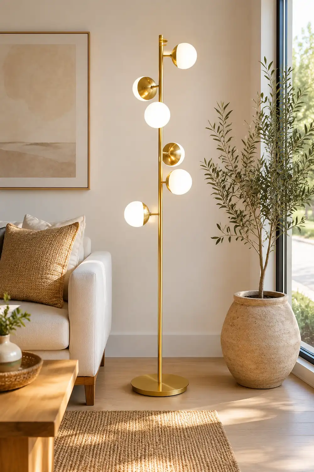 Valentina Floor Lamp Ball Modern, Metal/Ceramic, White/Gold, Living Room - Lumpaz