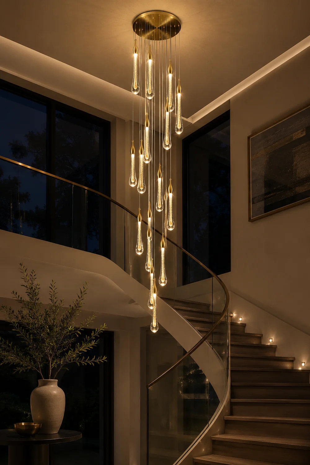 Hailie Modern Teardrop Metal Crystal Chandelier Gold Corridor - Lumpaz