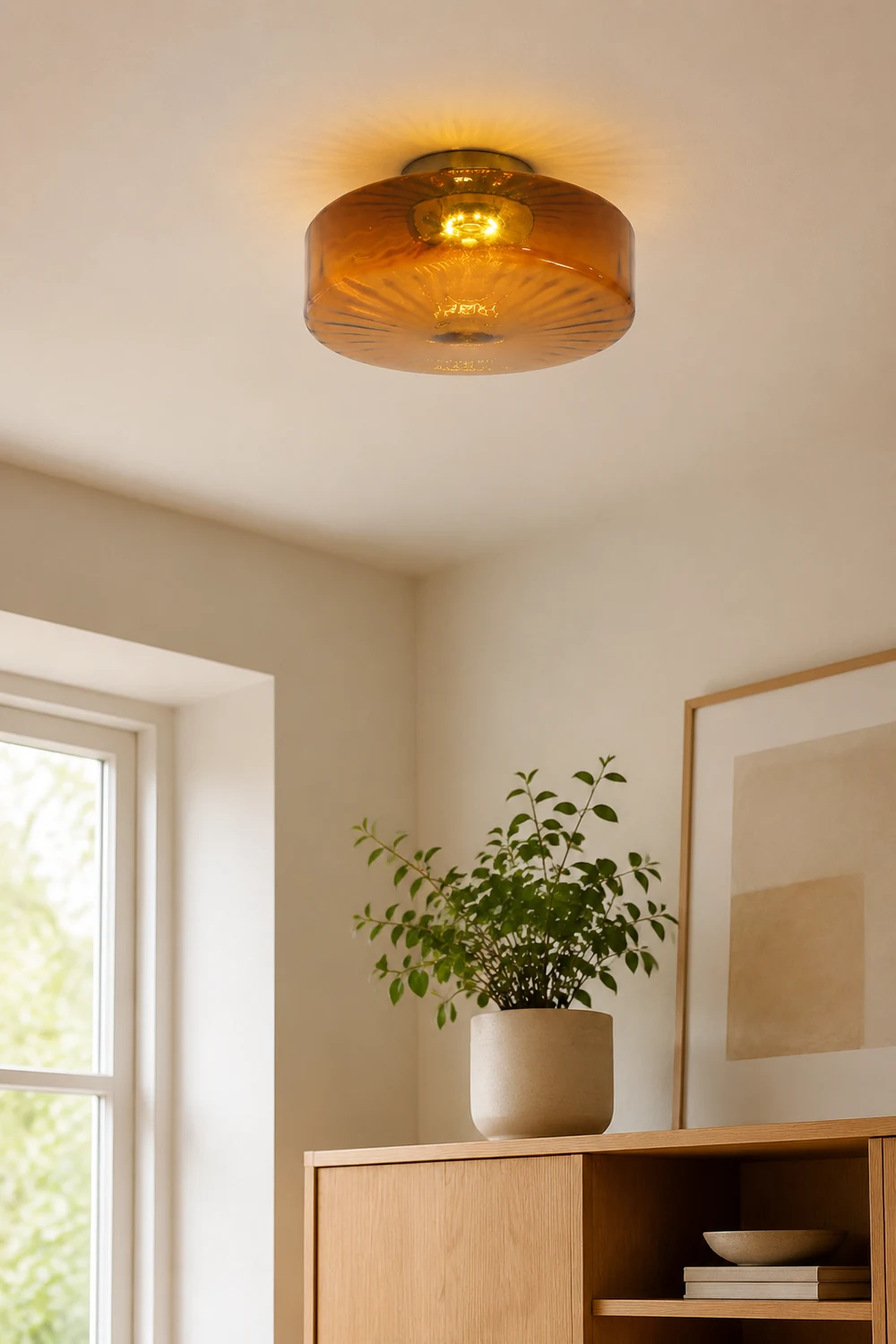 Hailie Modern Round Flush Mount Ceiling Light Brown Metal/Glass Kitchen/Living Room - Lumpaz