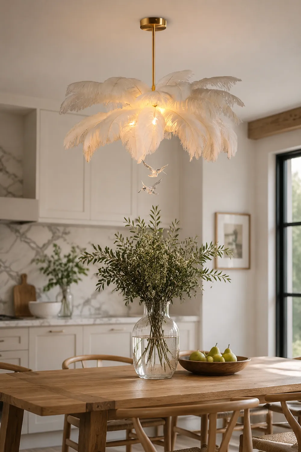 O'Moore Ostrich Contemporary Elegant Feather Chandelier, White - Lumpaz