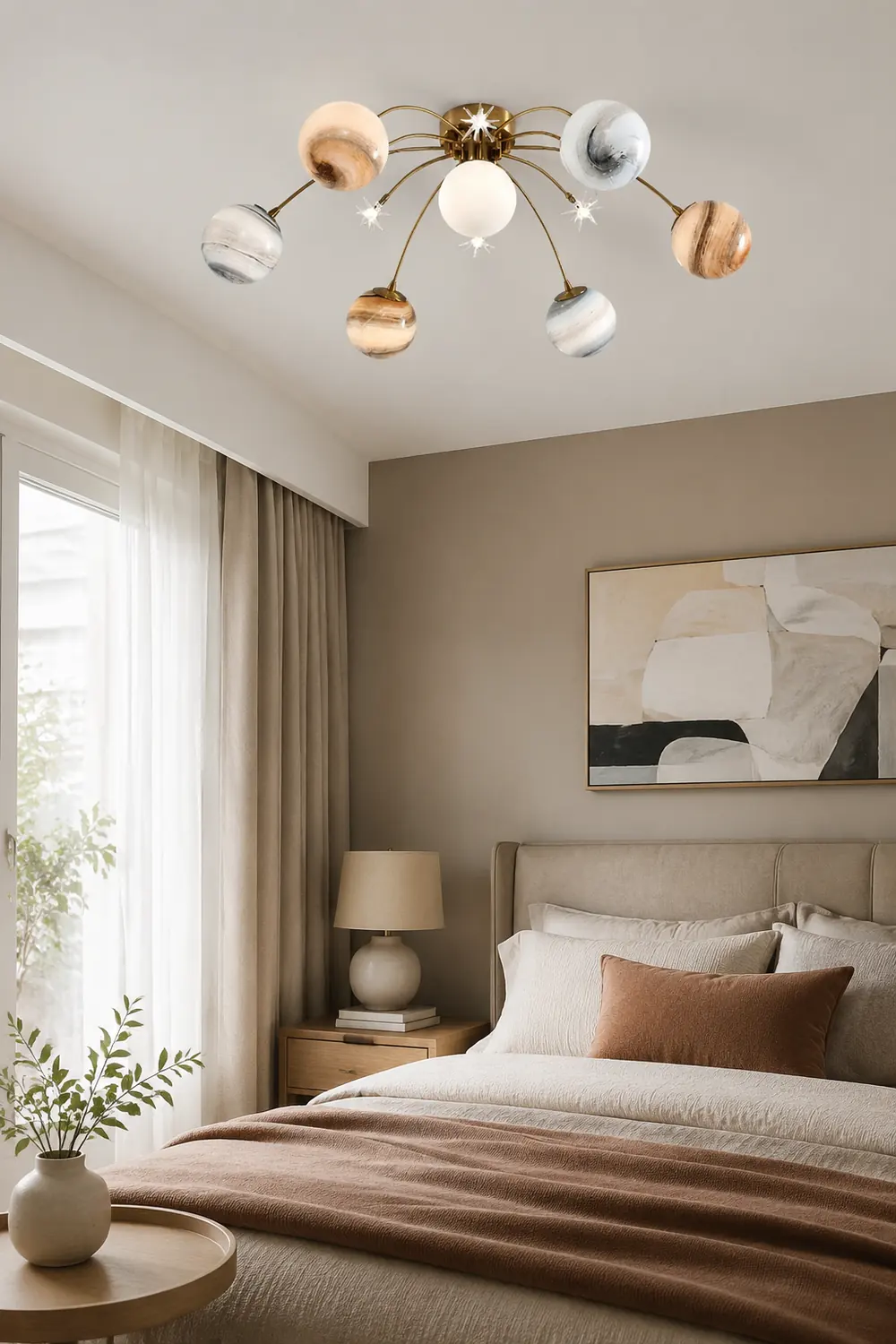 Elif Modern Planet Flush Mount Ceiling Light, Living Room - Lumpaz