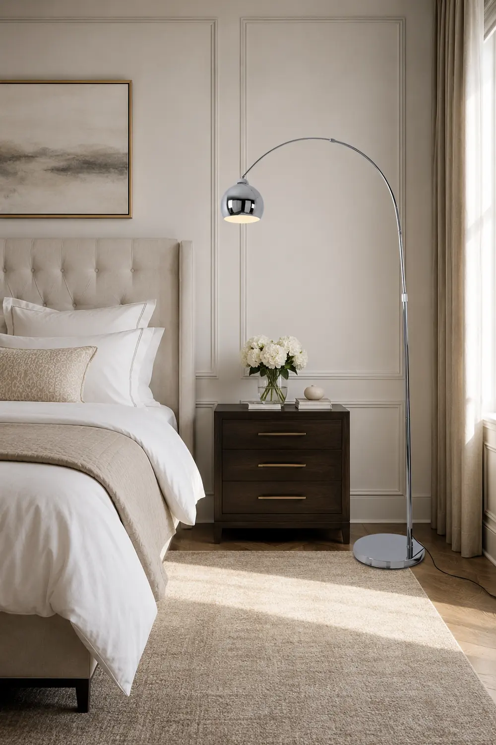 Salgado Modern Arc Metal Floor Lamp, Chrome, Study/Bedroom - Lumpaz