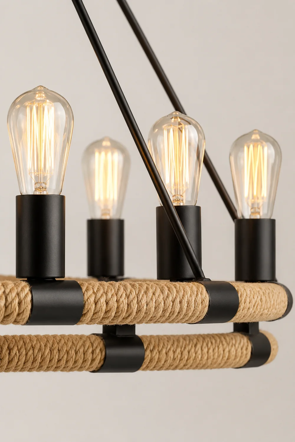 Alessio Retro Industrial Rope Pendant Light, Black - Lumpaz