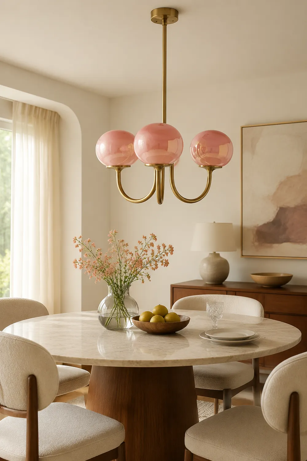 Hailie Retro Art Deco Globe Chandelier, White/Pink/Beige - Lumpaz