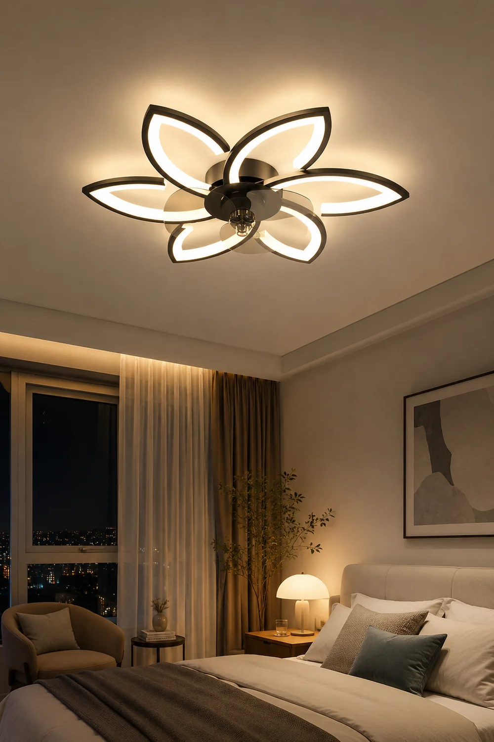 Hana Modern Flower Ceiling Fan with Light, 3 Color, L 25.5"/27"/31"/35.5" - Lumpaz