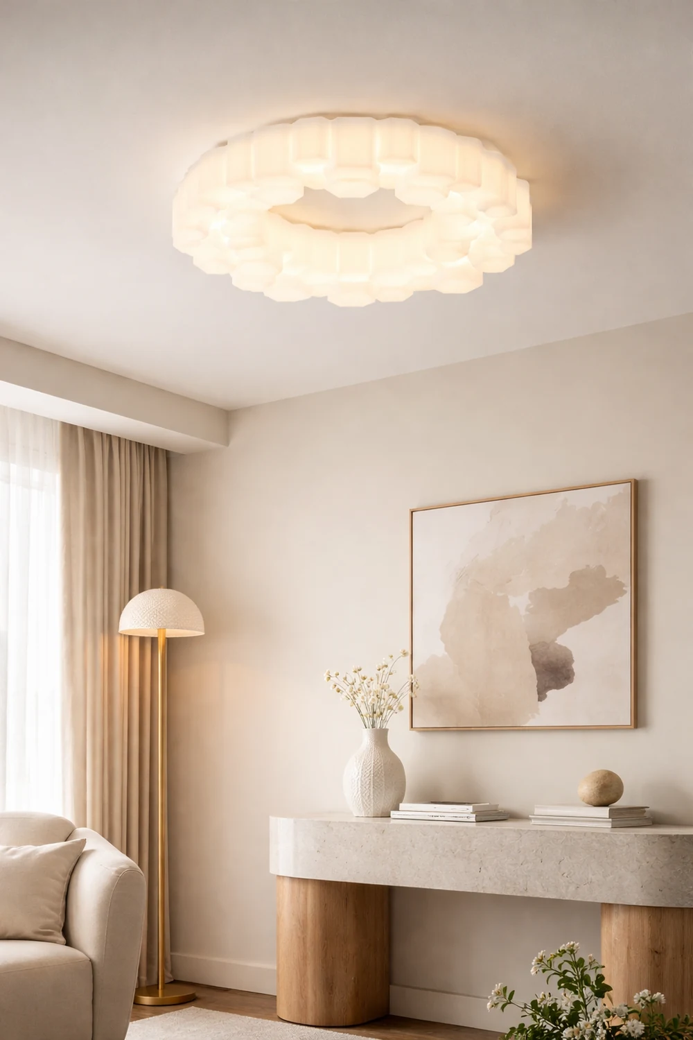 Quinn Honeycomb Metal/Acrylic Flush Mount Ceiling Light, White - Lumpaz