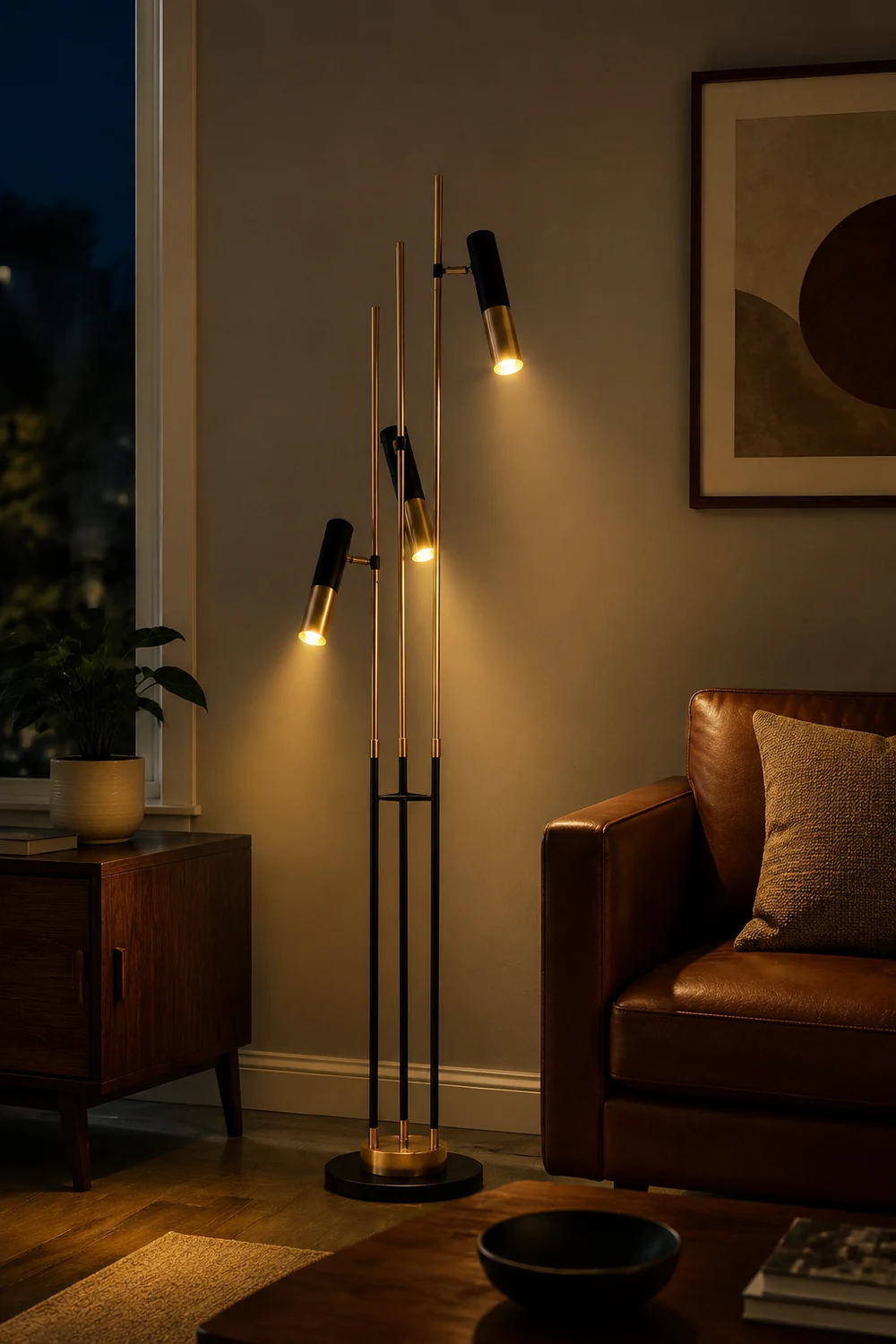 Salgado Modern Tall Metal 3 Bulb Floor Lamp, Black - Lumpaz