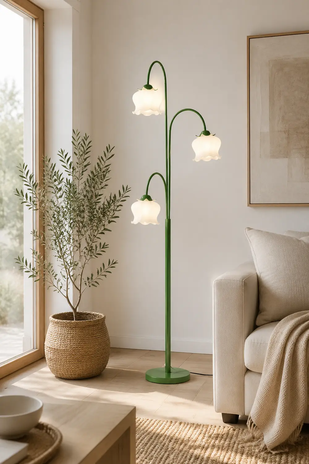 Lily Green Shade Flower Floor Lamp, Metal/Glass, Living Room/Bedroom - Lumpaz