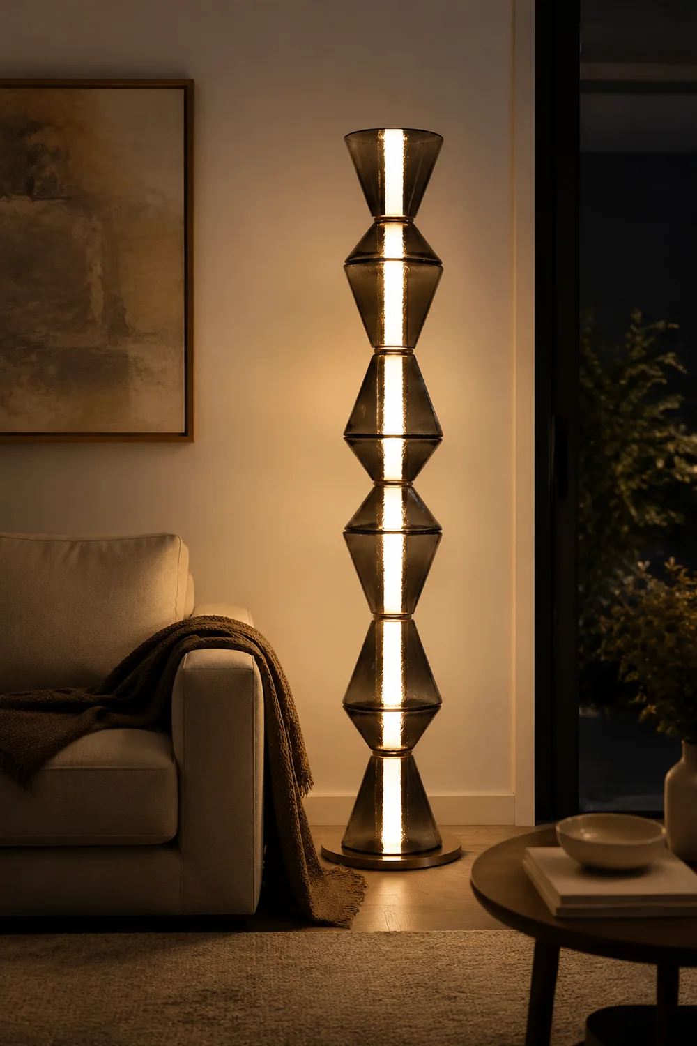 Evette Nordic Modern Black LED Pendant & Floor&Table Lamp, Glass - Lumpaz