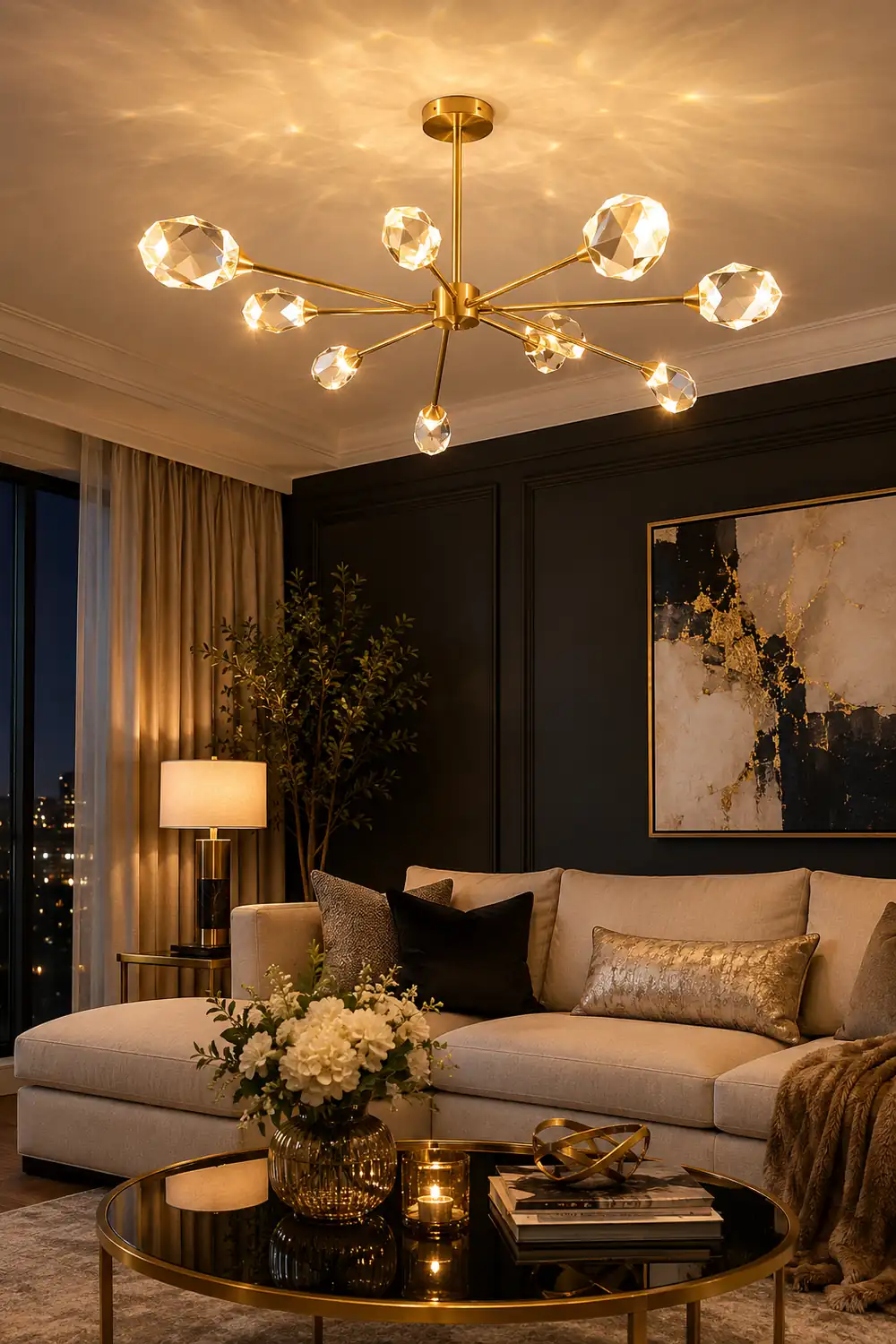 Kristy Luxurious Crystal Chandelier Living Room Golden - Lumpaz
