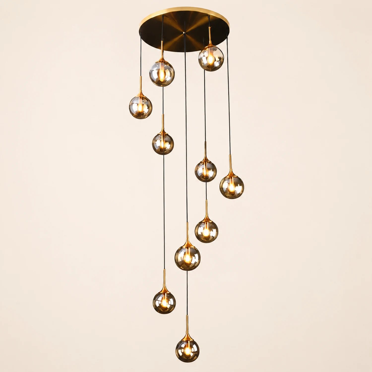 Hailie Modern Spiral Ball Glass Staircase Chandelier, Clear/Amber/Smoke Gray - Lumpaz