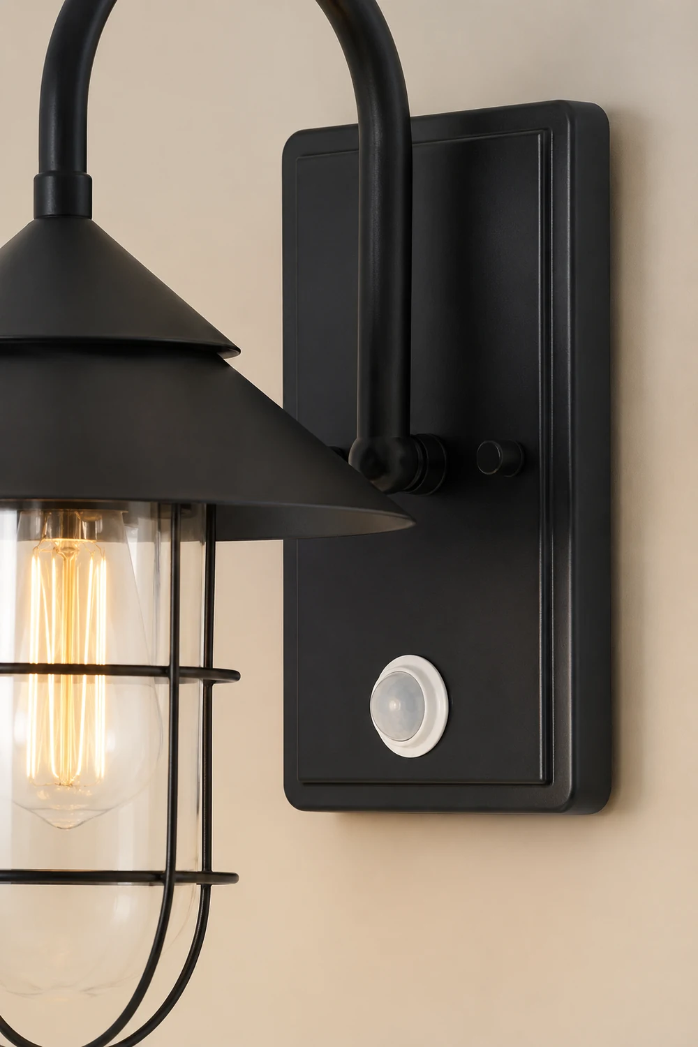 Retro Round Iron Glass Waterproof Motion Sensor Black Outdoor Wall Lights - Lumpaz