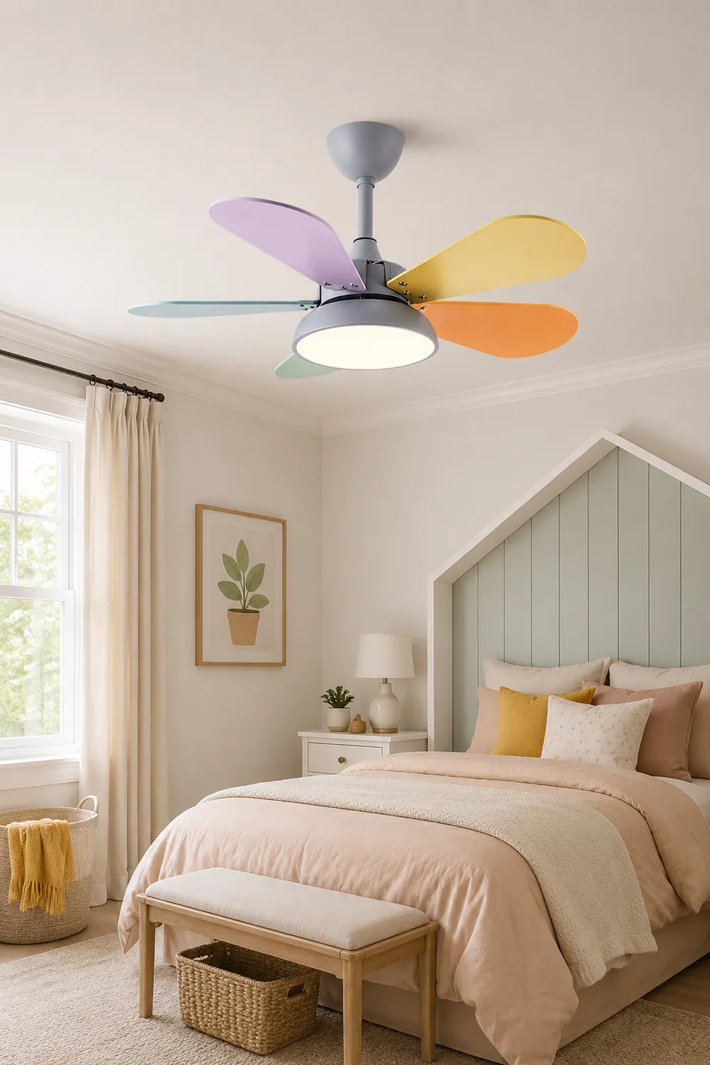 Morandi Colorful DC Ceiling Fan with Light, Gray & White, 5-Blade, for Summer - Lumpaz