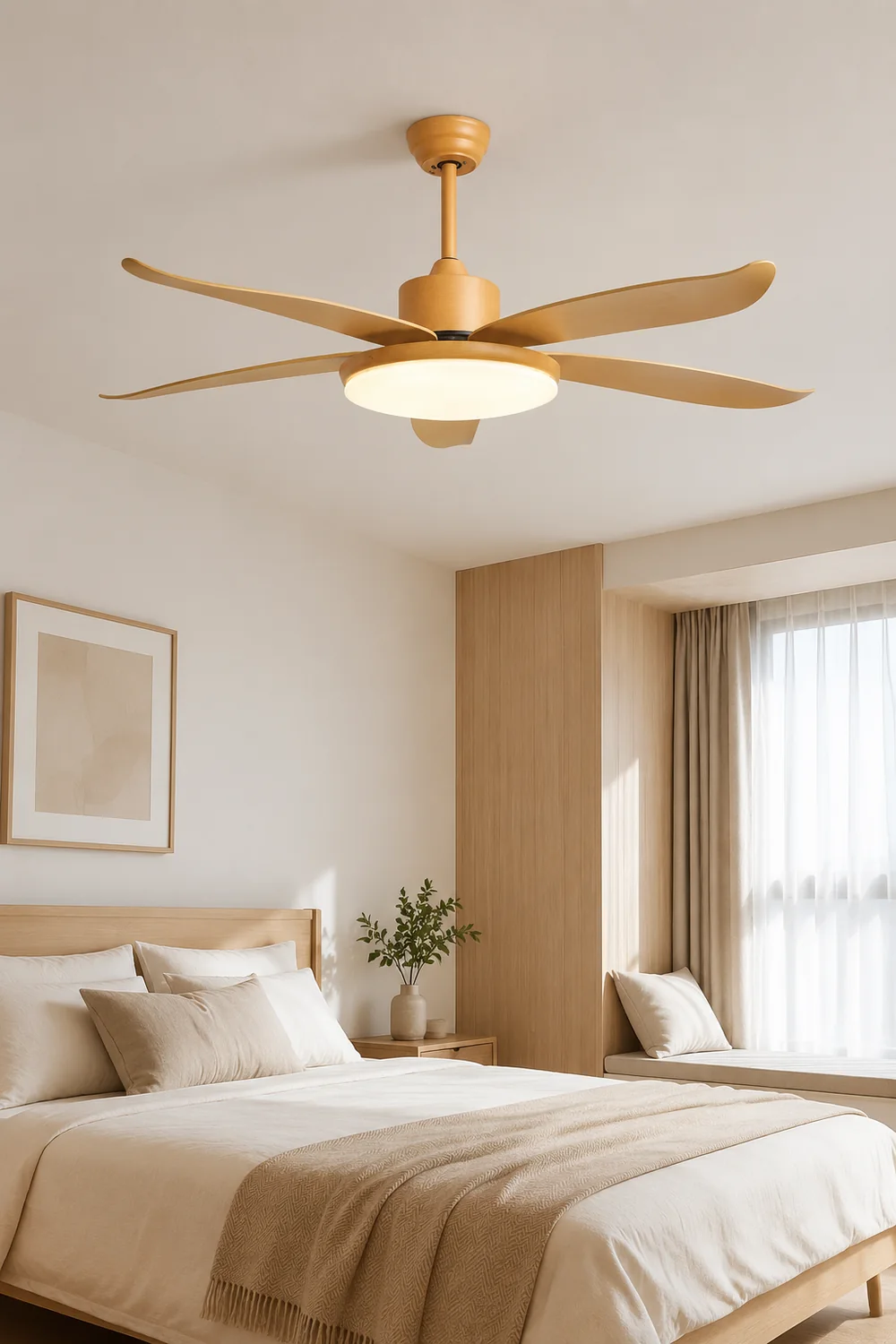 Haydn 5-Blade DC Ceiling Fan with Light, Wood Color, Summer, 40''/47'' - Lumpaz