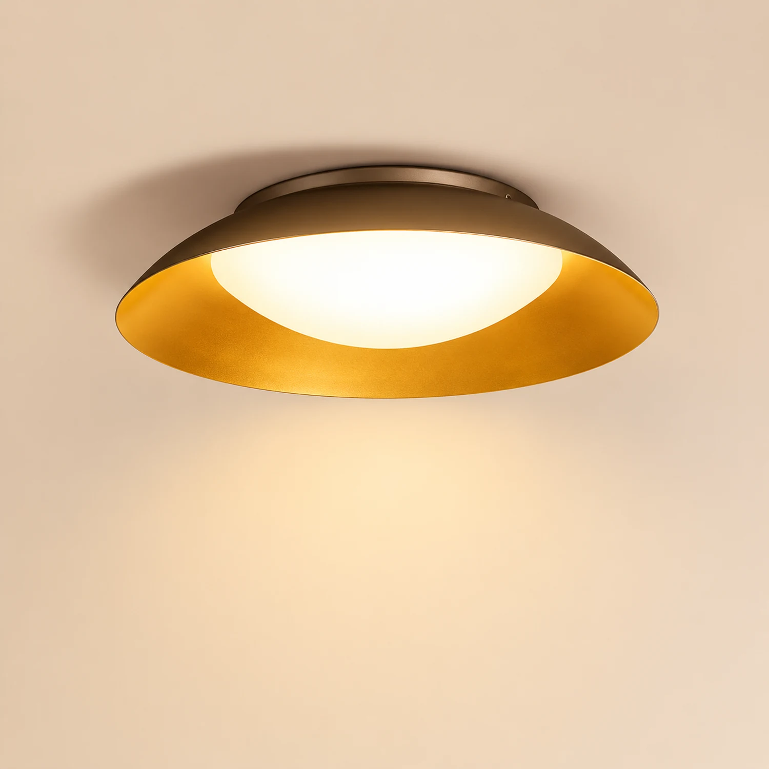Carins Round Metal Flush Mount Ceiling Light, Brass - Lumpaz