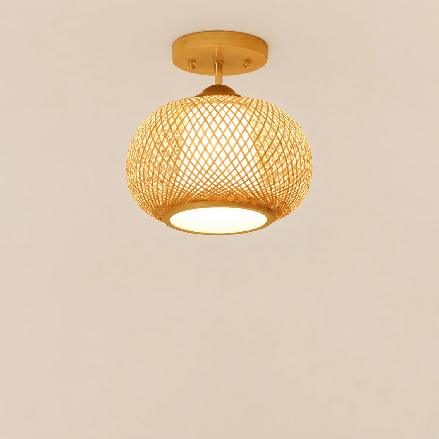 Muto Boho Flush Mount Rattan Ceiling Light, Living Room - Lumpaz