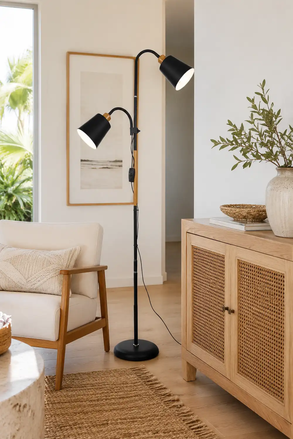Eryn Floor Lamp Double Head Modern, Metal,Black/White, Bedroom - Lumpaz