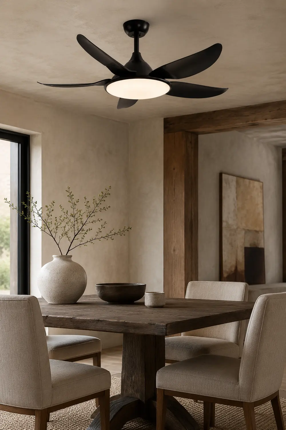 Haydn 5-Blade Modern Basic DC Ceiling Fan with Light, Black & White, 52'' - Lumpaz