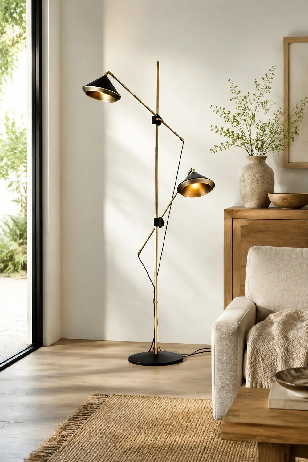 Carins Vintage Metal Tall Standing Floor Lamp, Black/Brass - Lumpaz