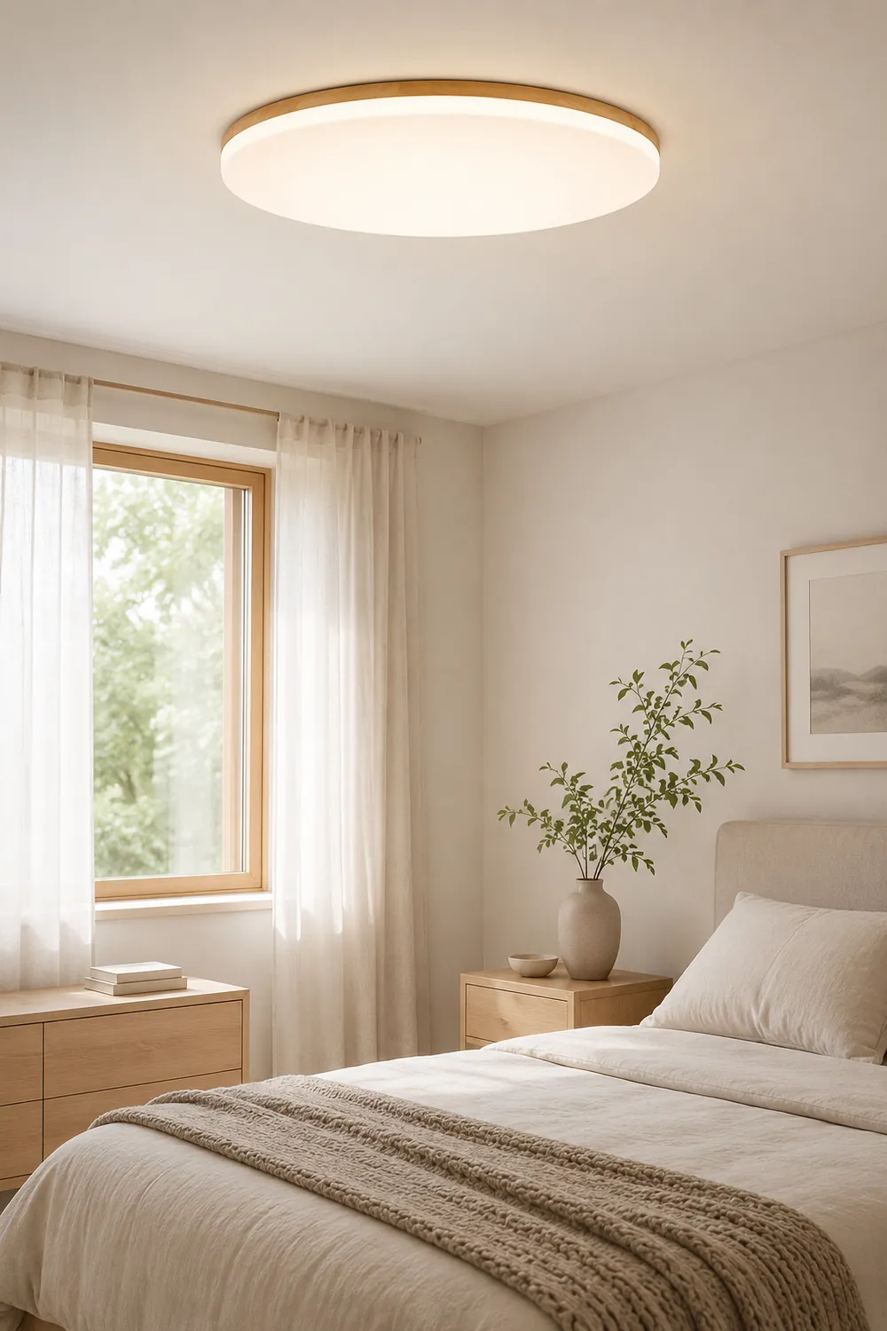 Ozawa Minimalist Wood Round Flush Mount Ceiling Light Bedroom - Lumpaz