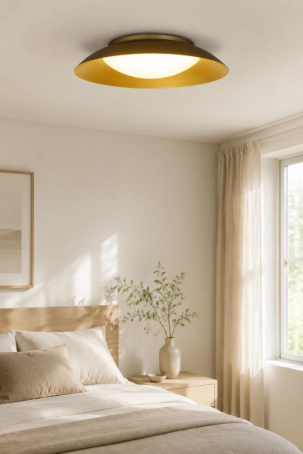 Carins Round Metal Flush Mount Ceiling Light, Brass - Lumpaz