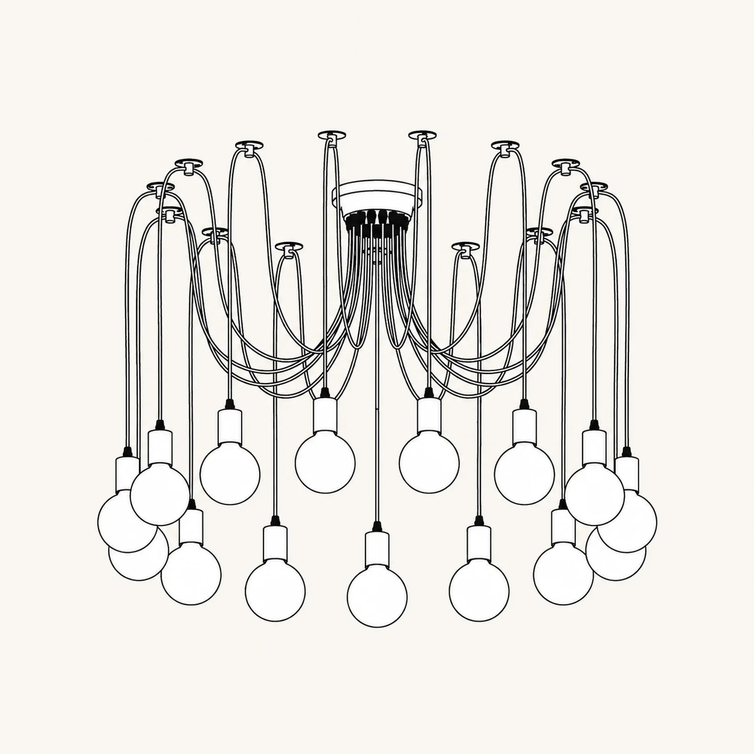 Alessio Retro Country LED Spider Chandelier, Black/White - Lumpaz