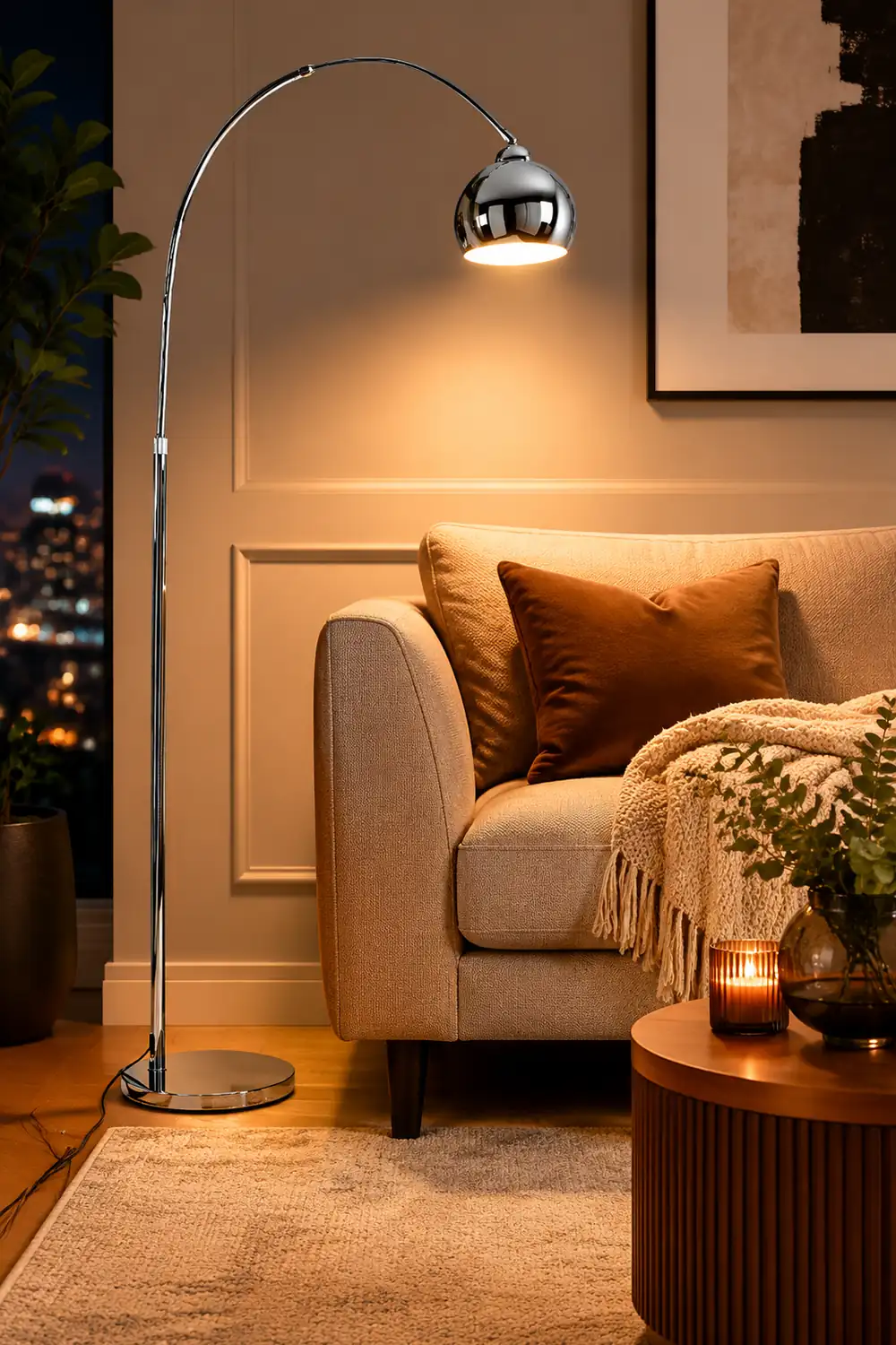 Salgado Modern Arc Metal Floor Lamp, Chrome, Study/Bedroom - Lumpaz
