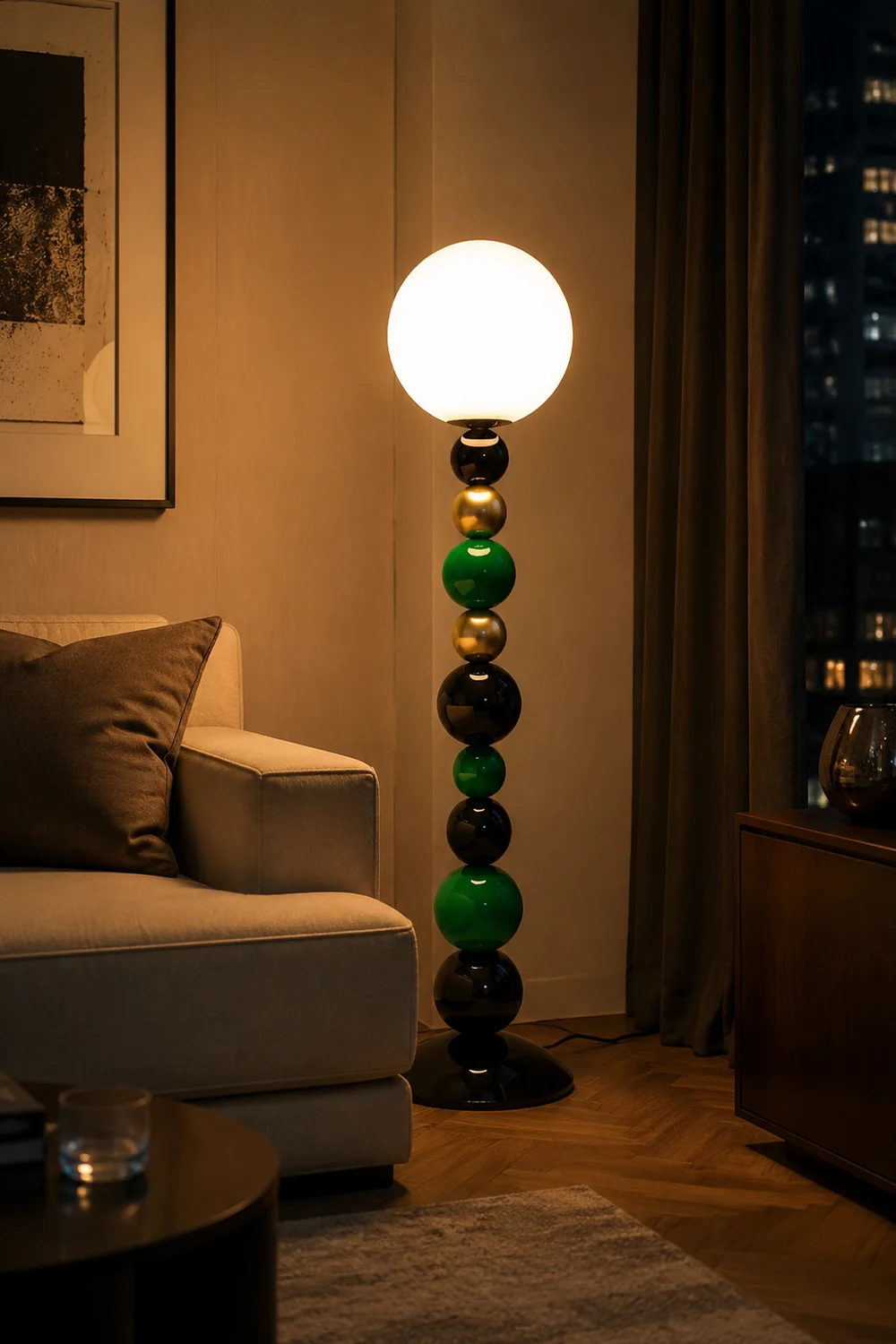Morandi  Modern Ball Metal Colorful  Floor Lamp, Red/Green - Lumpaz