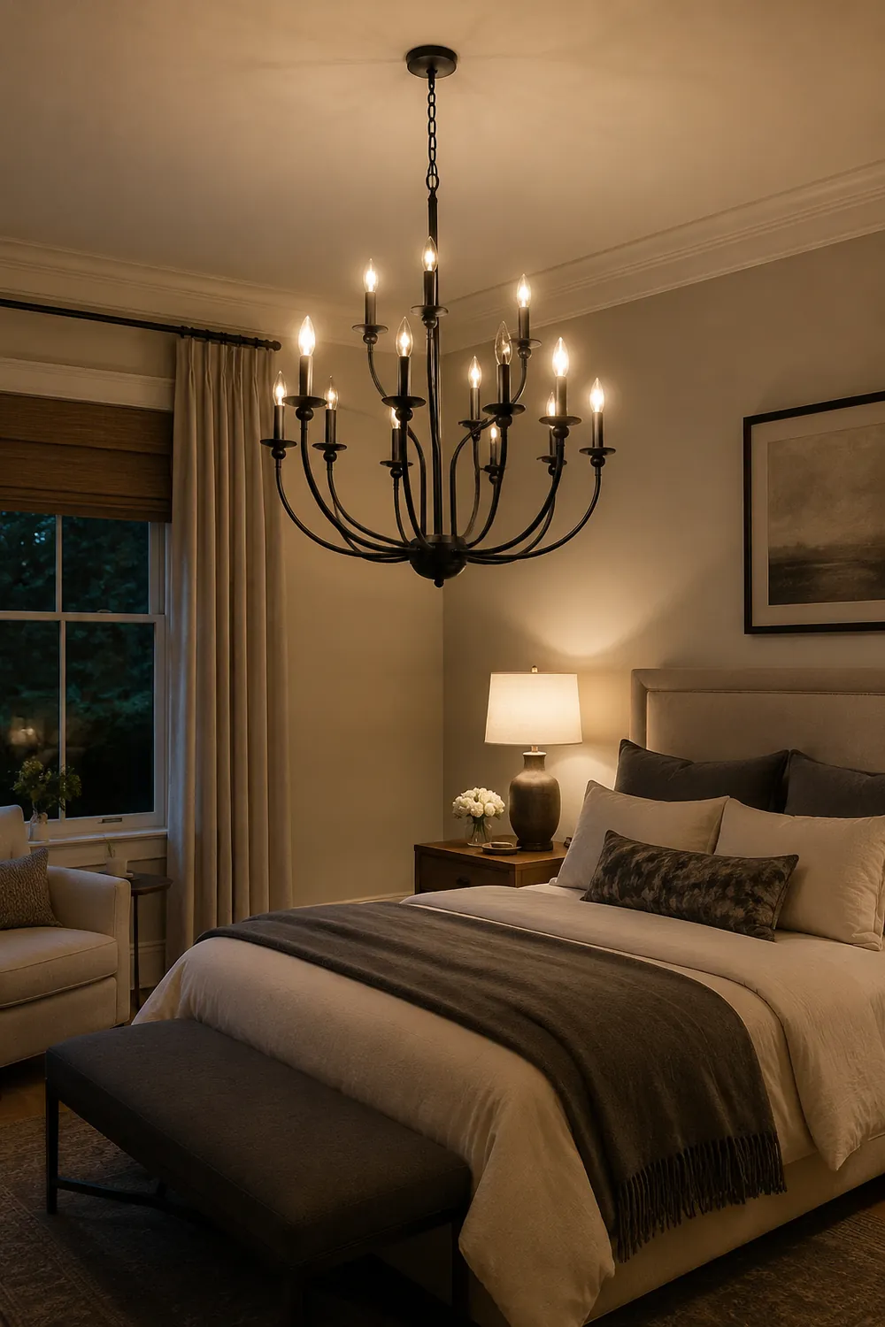 Silva Modern LED Chandelier Black Metal Bedroom Living Room - Lumpaz