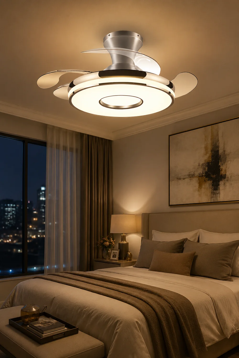 Quinn Ceiling Fan with Light, 2 Color, L 35.8"/42.5"/48" - Lumpaz