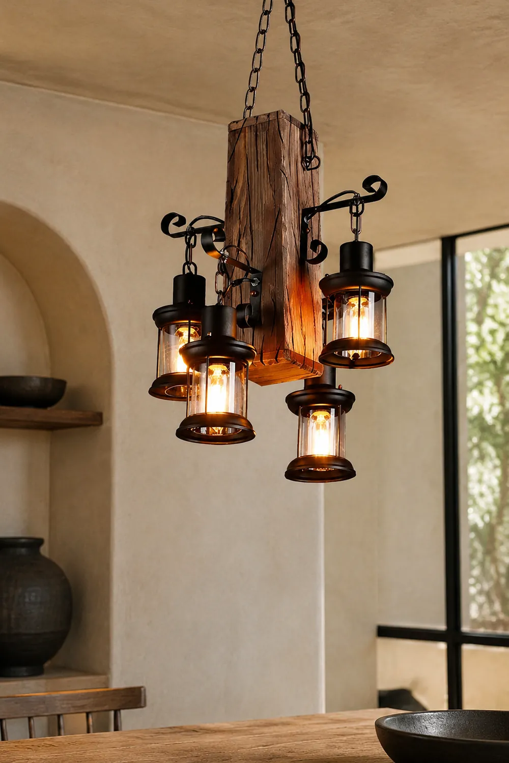 Austin Industrial Lantern Glass/Metal Pendant Light, Black - Lumpaz