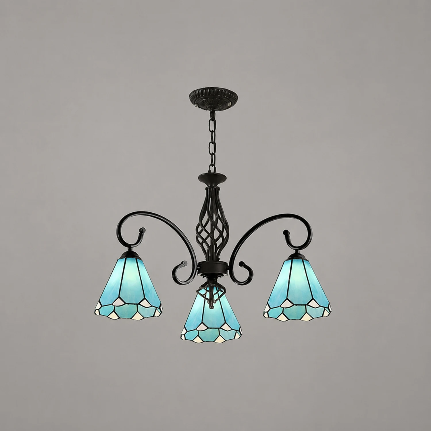Silva Tiffany Mediterranean Branch Metal Chandelier, White/Blue/Navy Blue - Lumpaz