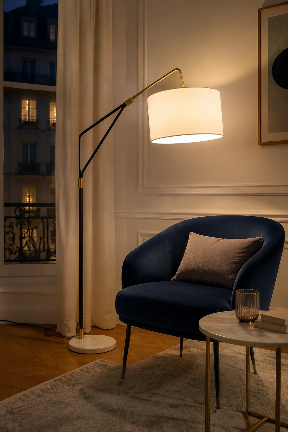 Eryn Floor Lamp Round Basic Nordic/Modern, Fabric, White, Bedroom - Lumpaz