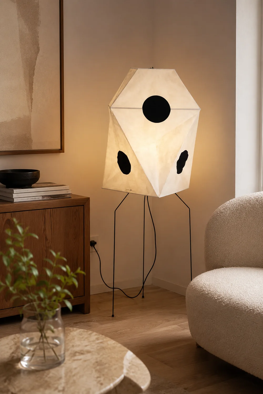 Renée Modern Funky Floor Lamp, Artificial Paper/Metal - Lumpaz