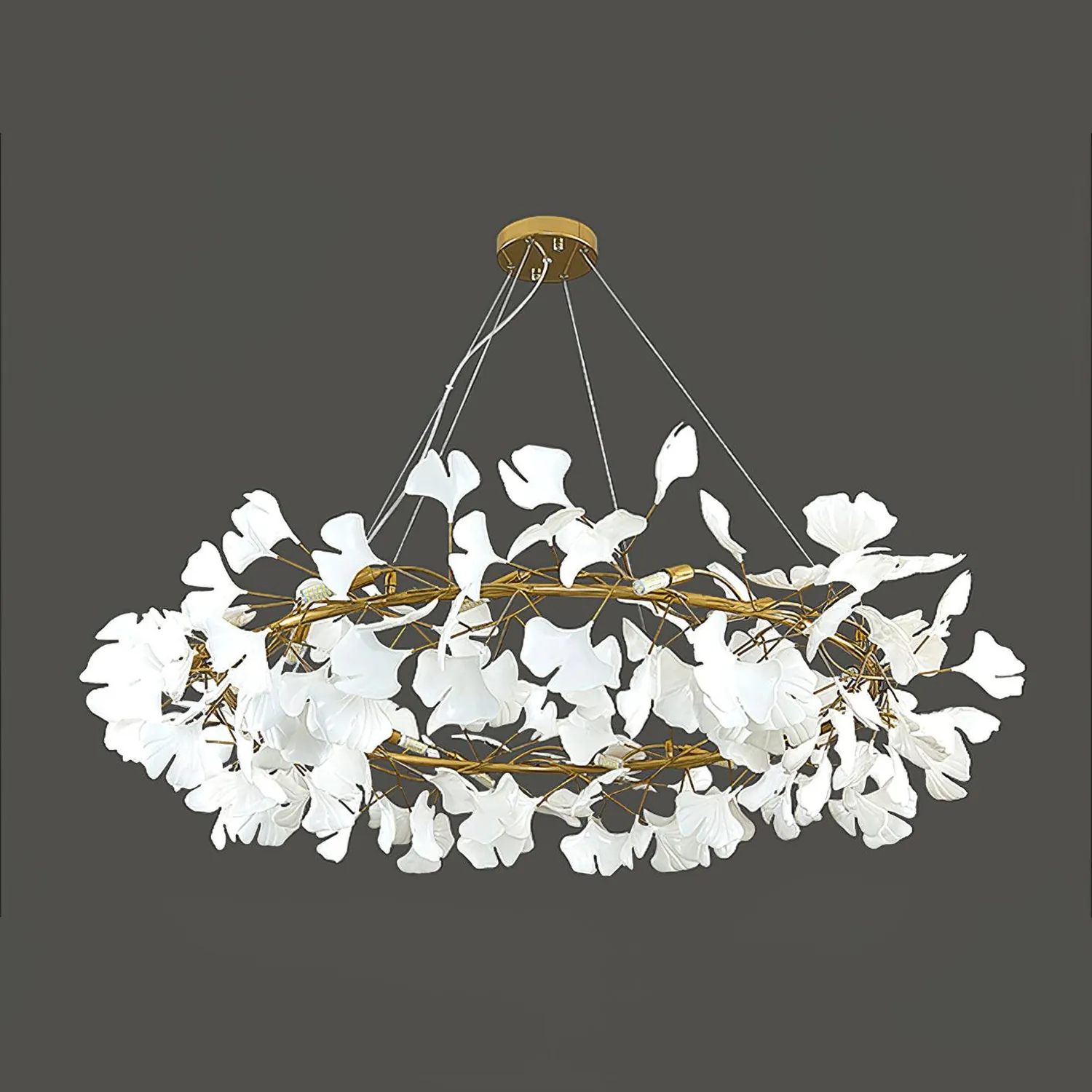 Ophelia EarthenGlo Modern Kitchen White Art Deco Chandelier, Metal & Ceramic - Lumpaz