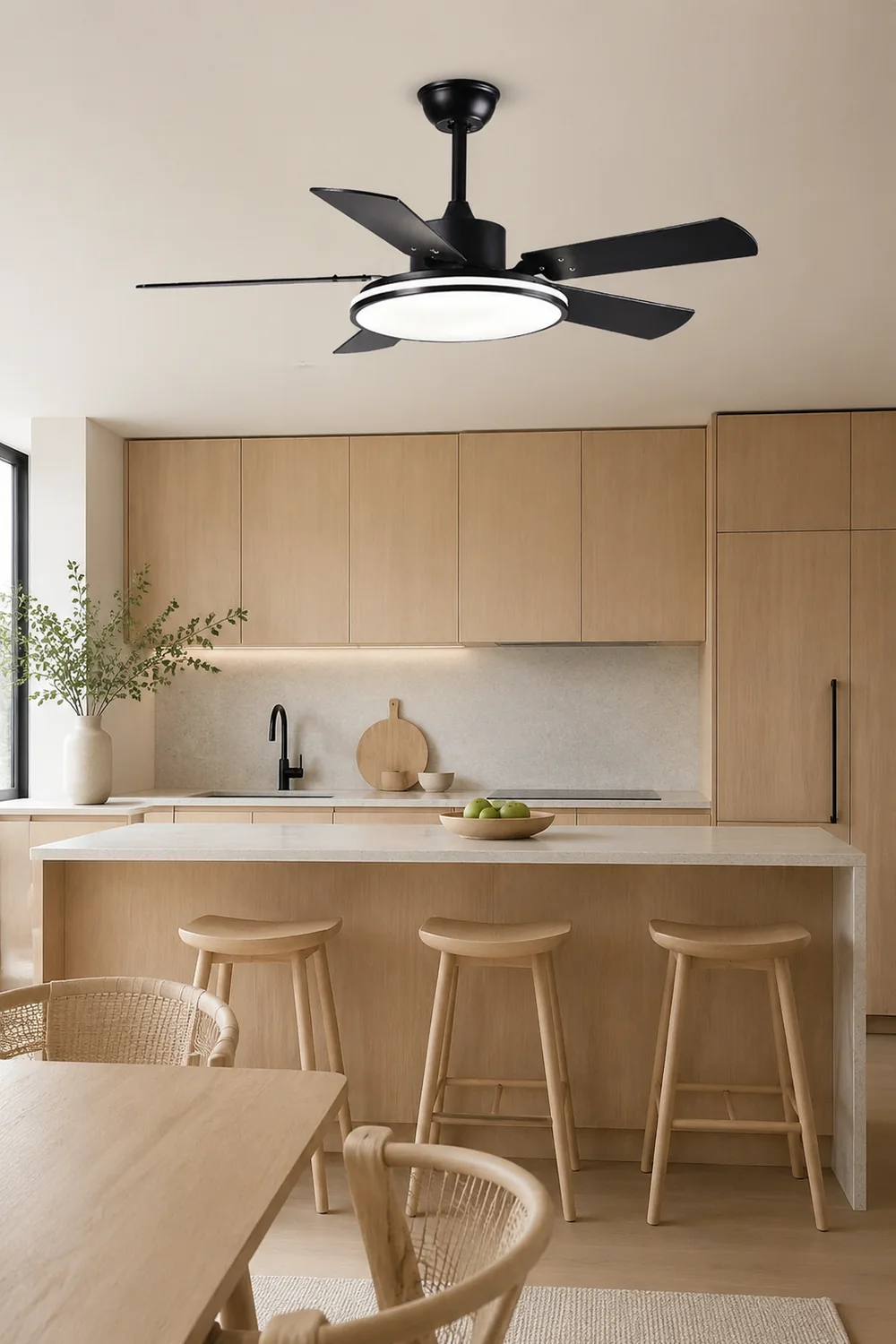 Haydn 5-Blade Modern Black DC Ceiling Fan with Light, Metal & ABS, 52'' - Lumpaz