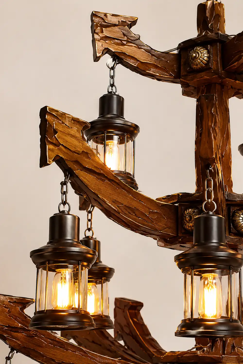 Austin Retro 14 Lantern Wood/Metal Chandelier Living Room/Bedroom - Lumpaz