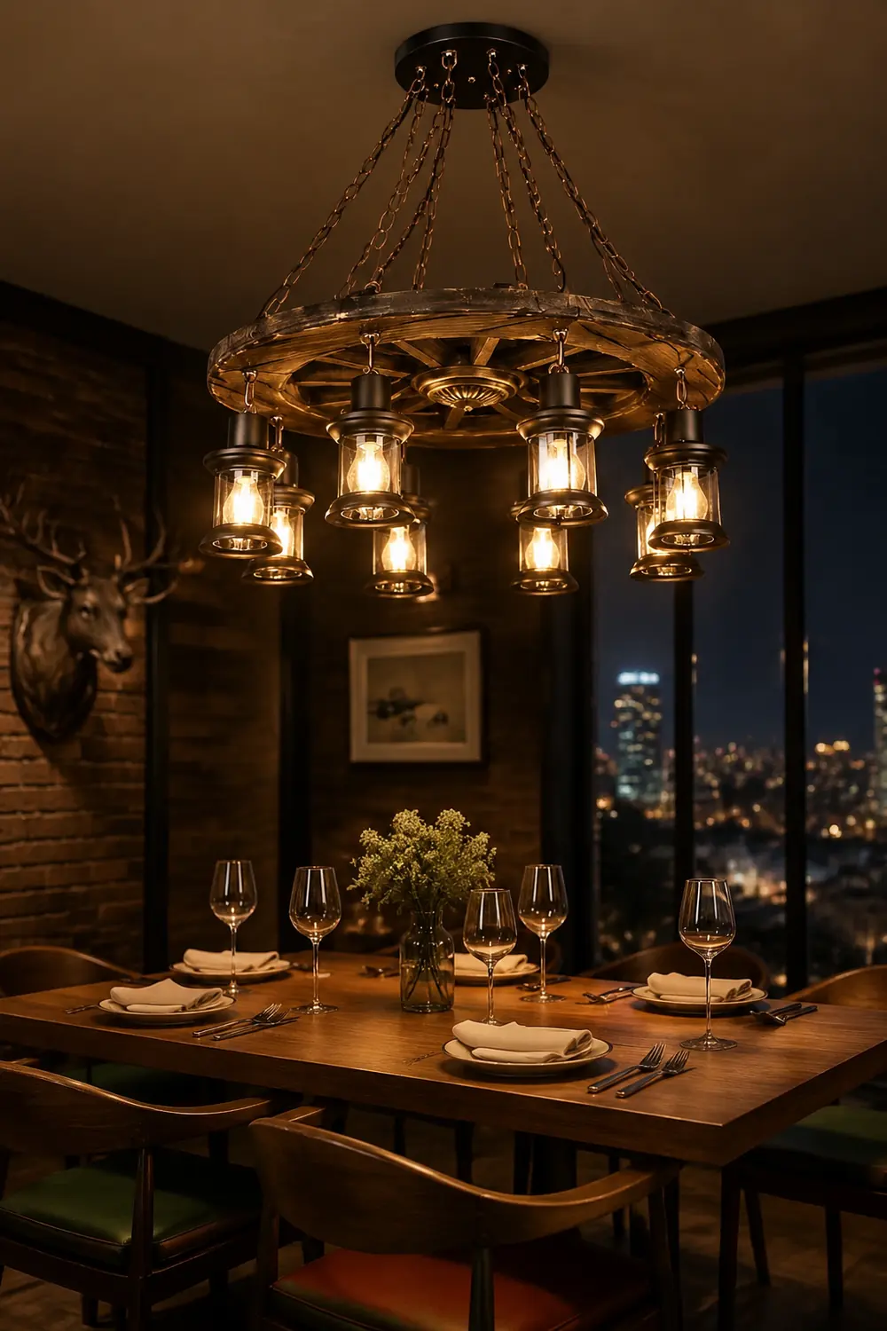 Austin Vintage Wood/Metal Pendant Light Dining Room - Lumpaz