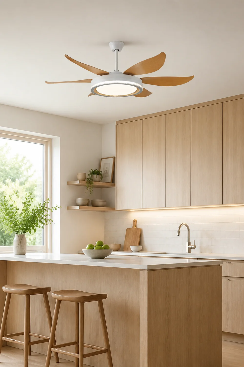 Haydn 6-Blade DC Ceiling Fan with Light, White & Wood - Lumpaz