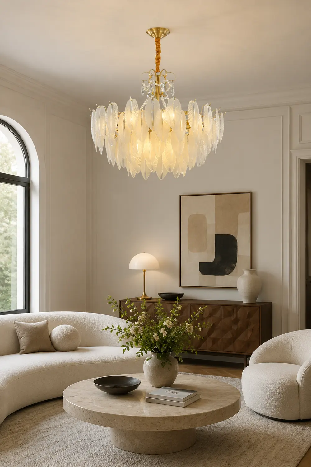 Kirsten Elegant Pearl/Glass/Metal Chandelier, White - Lumpaz