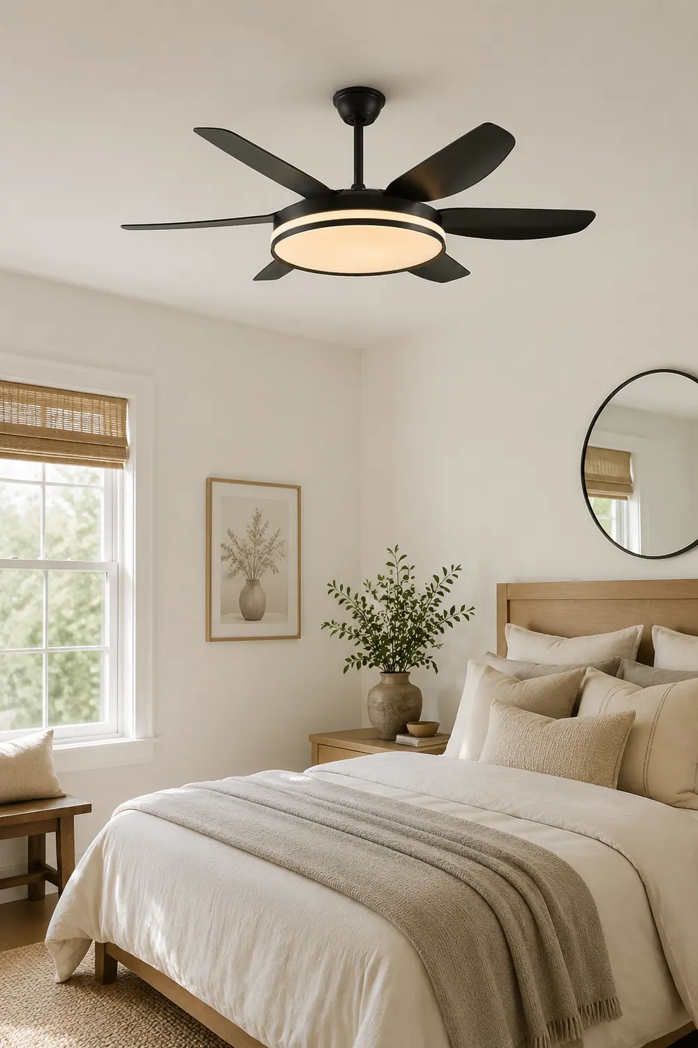 Haydn 6-Blade DC Ceiling Fan with Light, Black & White, 51'' - Lumpaz
